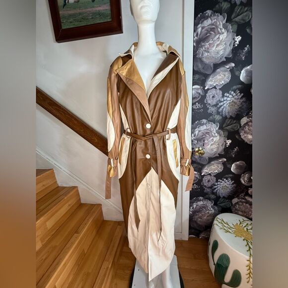 Francine Patched Trench Coat/ vegan Leather size S - Picture 5 of 7